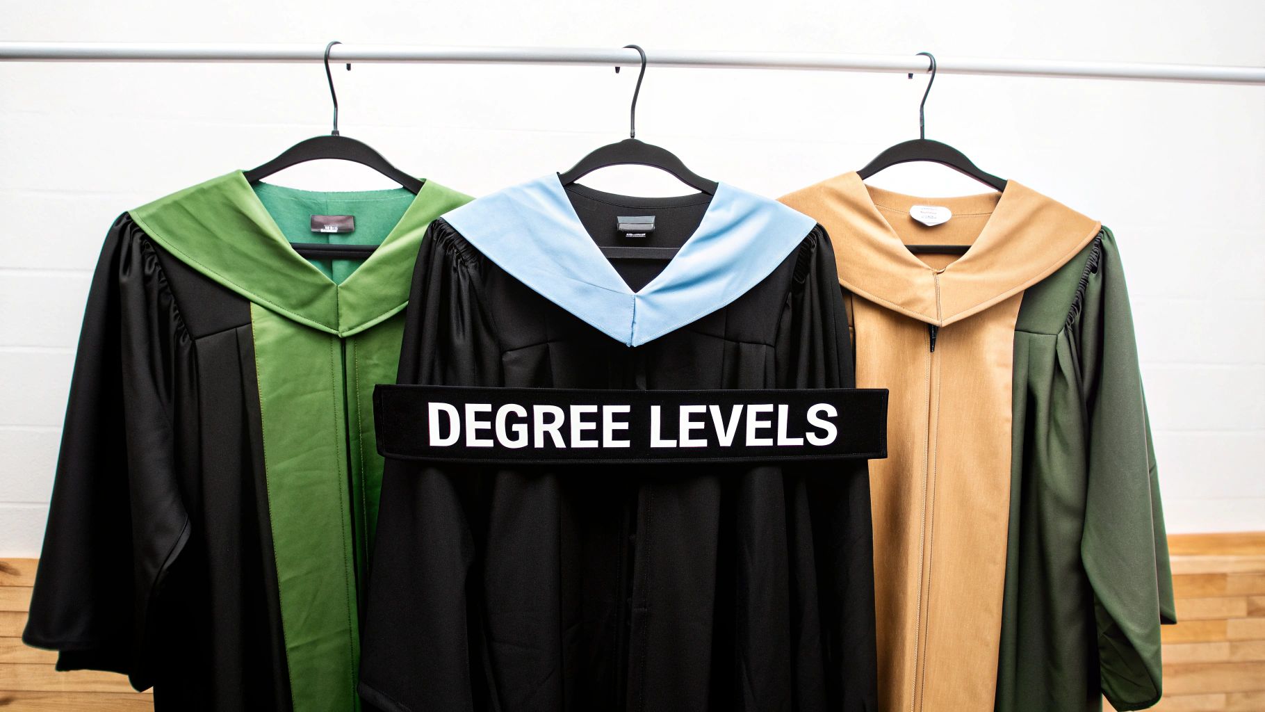 A close-up shot of a graduate's regalia, highlighting the detailed design of their graduation hood.