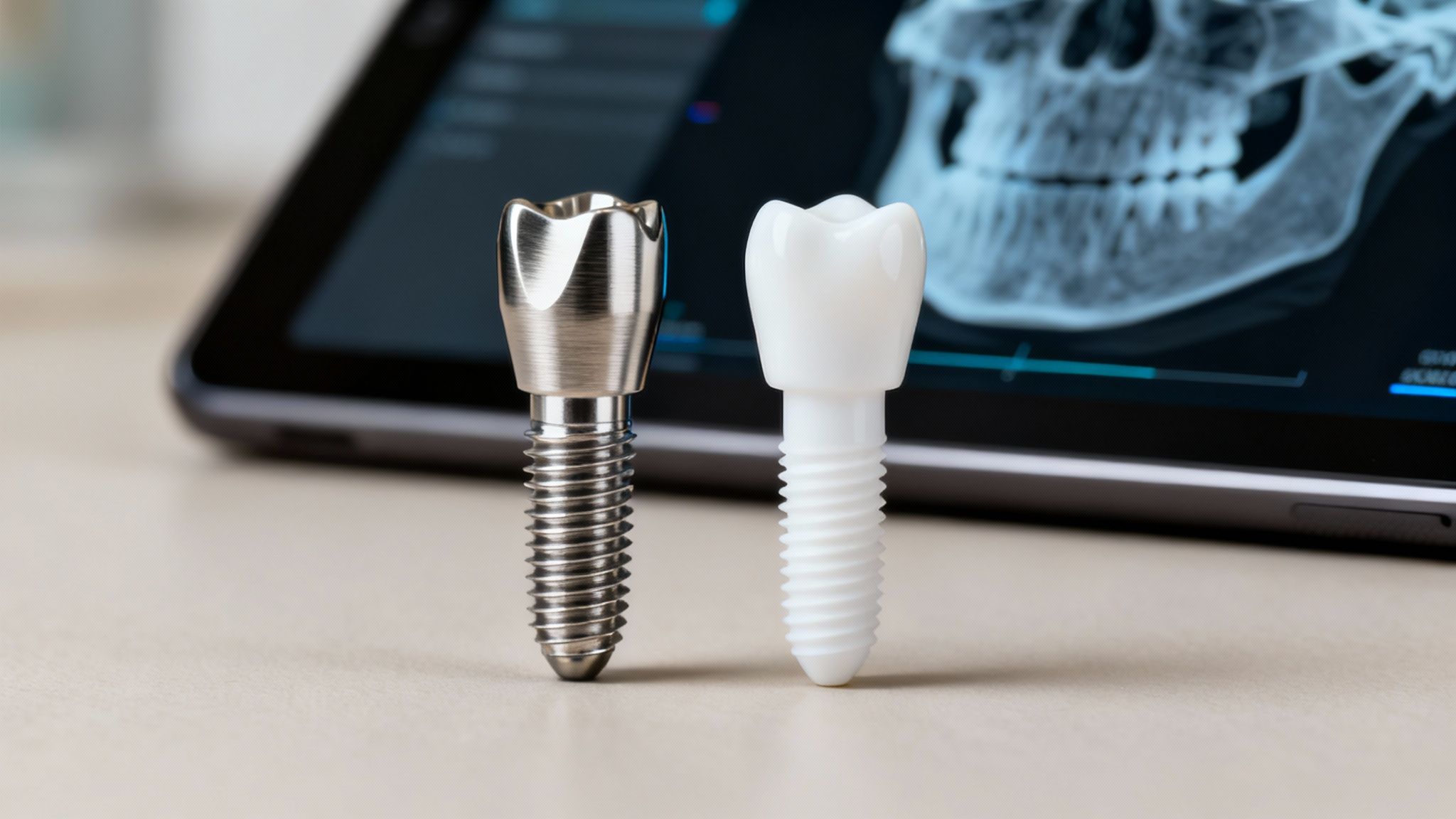 A close-up of a high-tech dental tool with a blurry background of a modern dental office