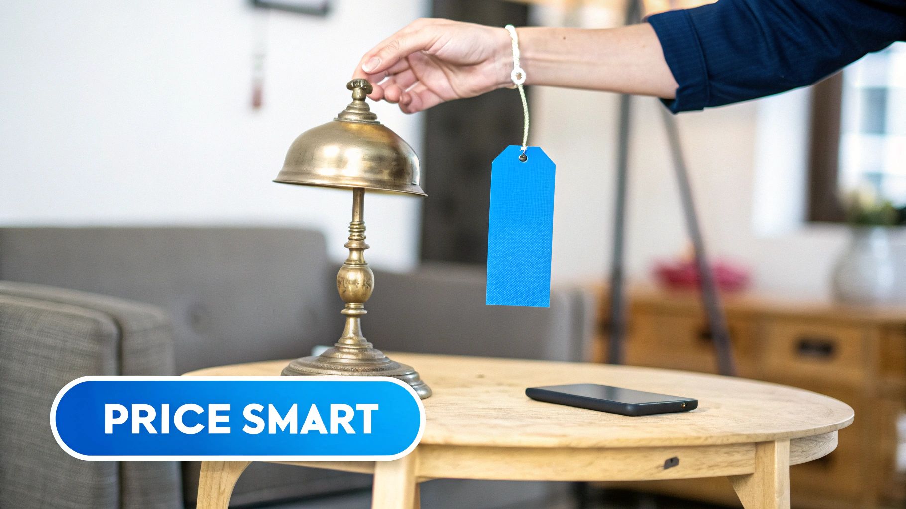 Close-up of a vintage camera with a price tag attached, ready for an estate sale.