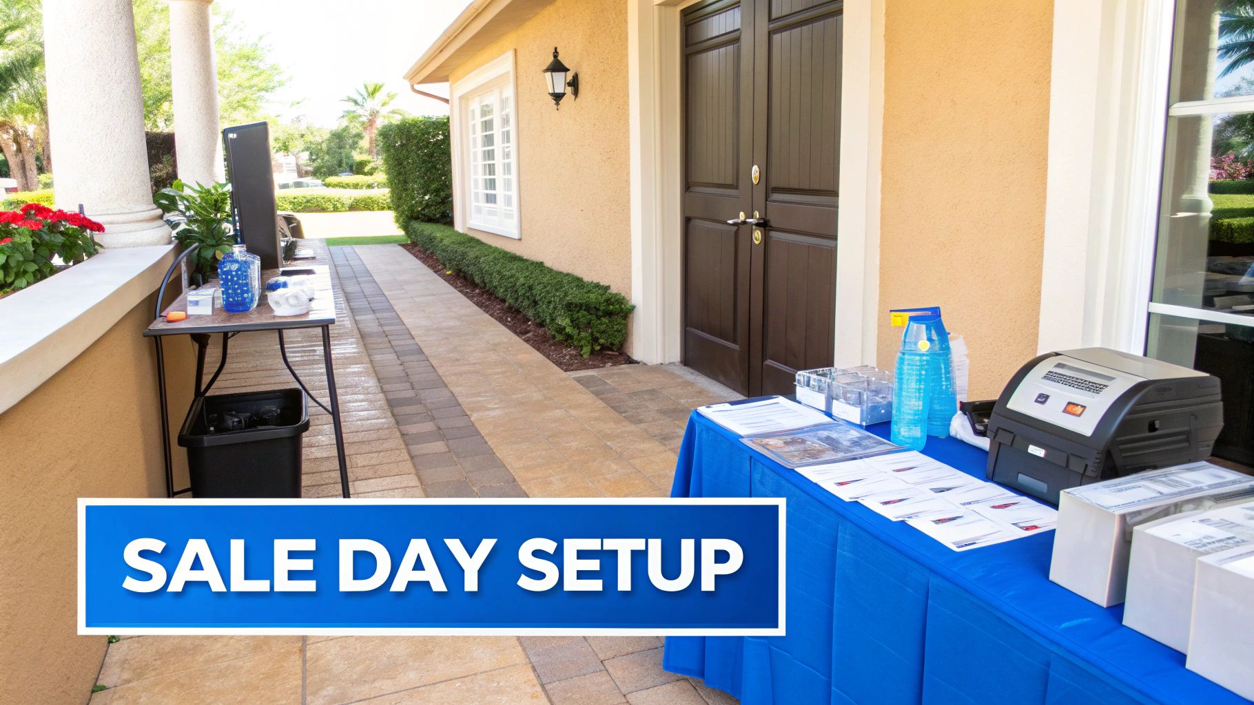 several items on display at an outdoor estate sale