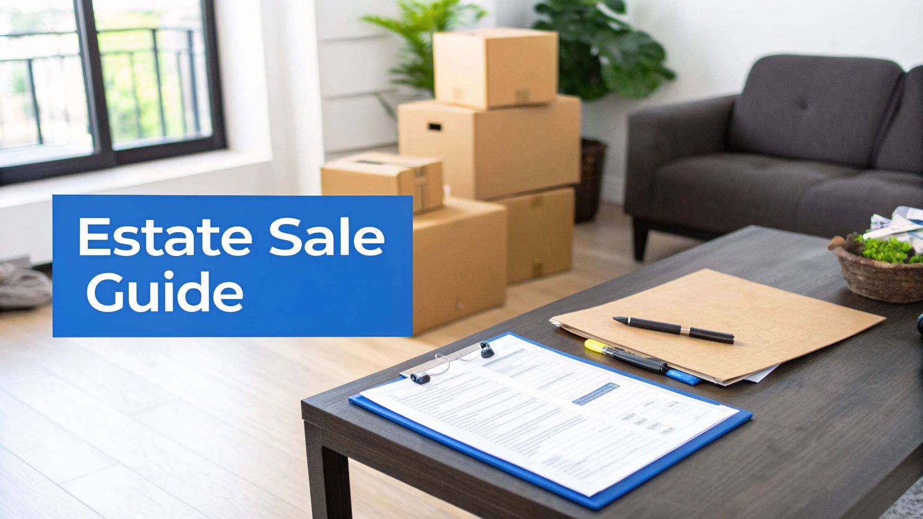 A well-organized living room set up for a Dallas estate sale