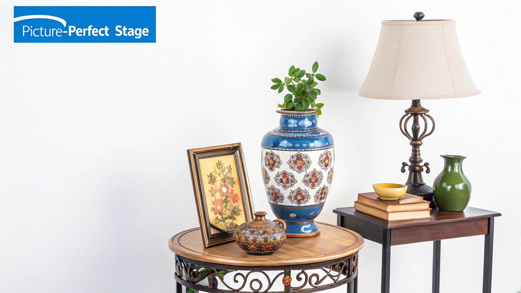 A price tag hanging on a vintage item at a downsizing estate sale, with other items in the background.