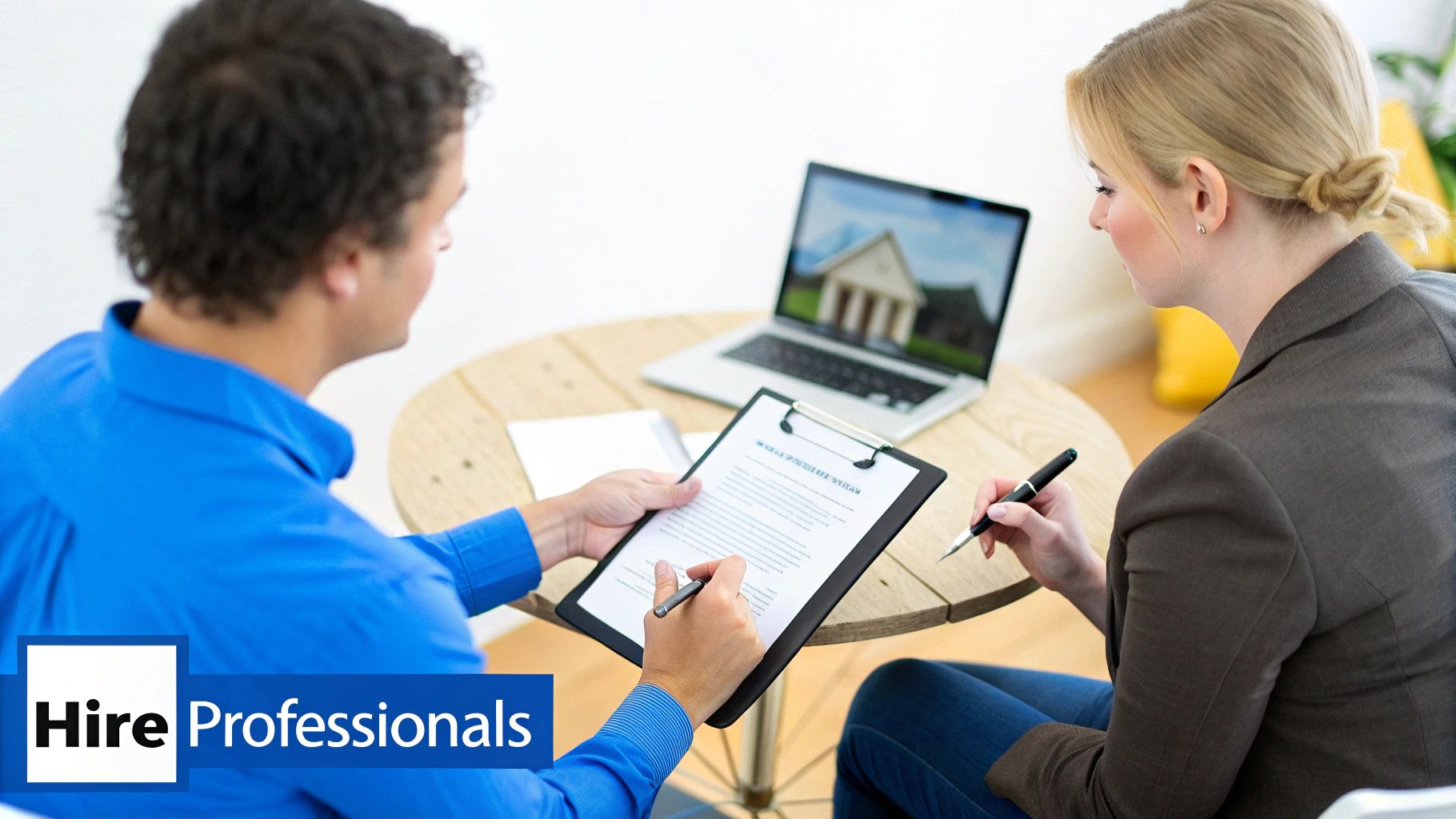 A professional estate sale manager organizing items in a well-lit living room.