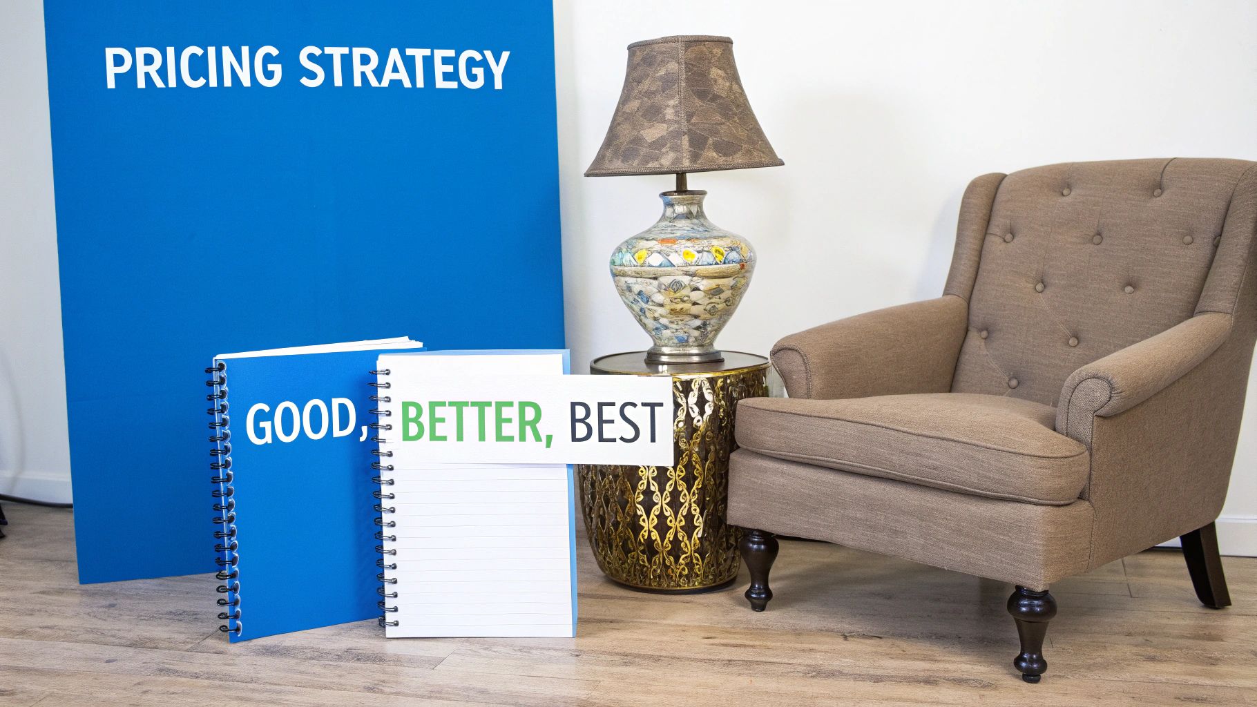 A person placing price tags on vintage items at an estate sale.