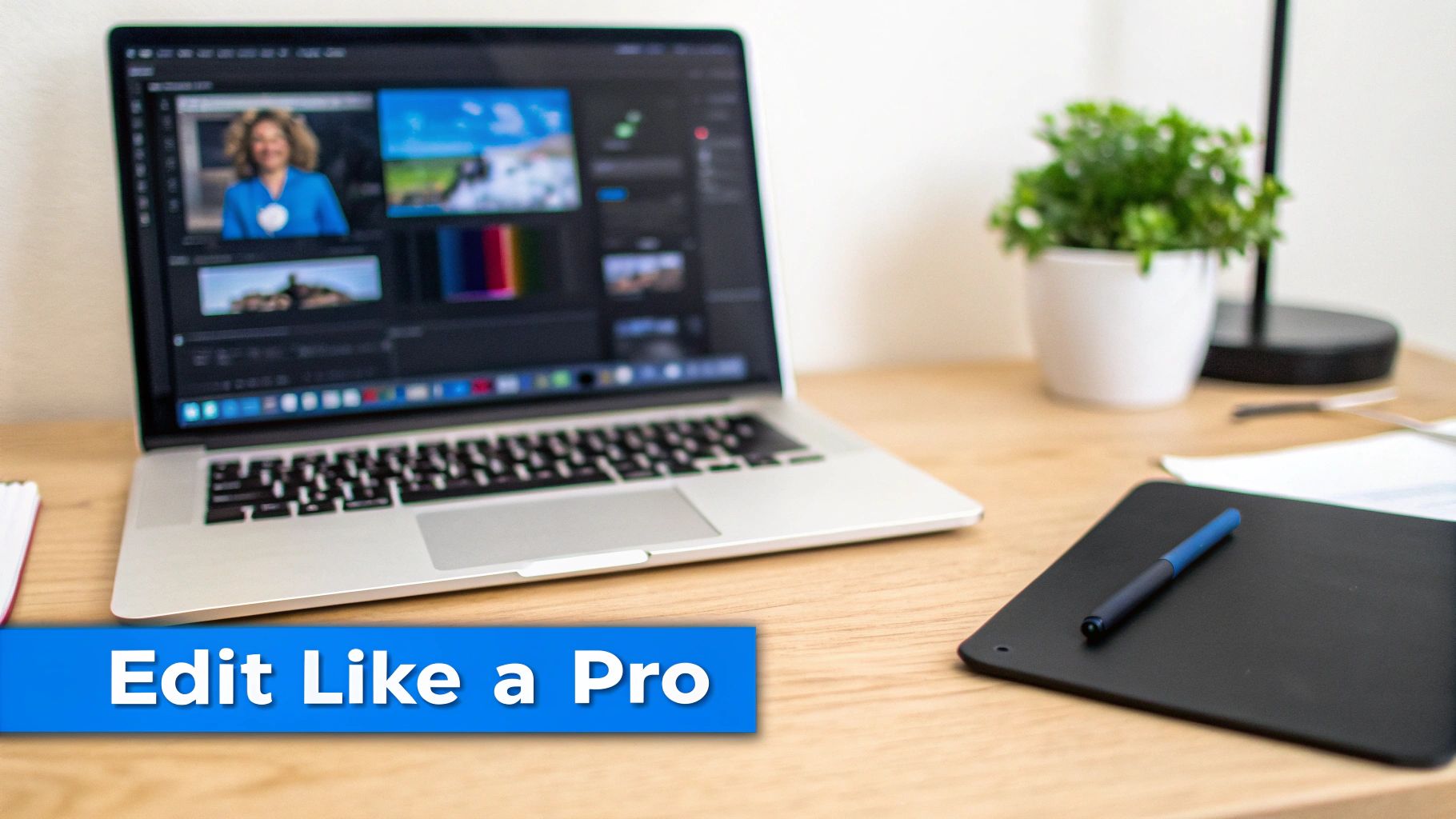 A person using photo editing software on a computer to enhance a product photo, with color swatches and editing tools visible.