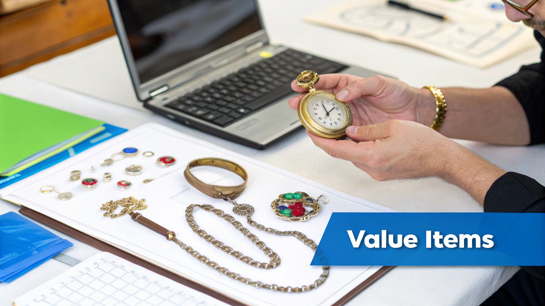 Man inspecting a vintage camera at an estate sale
