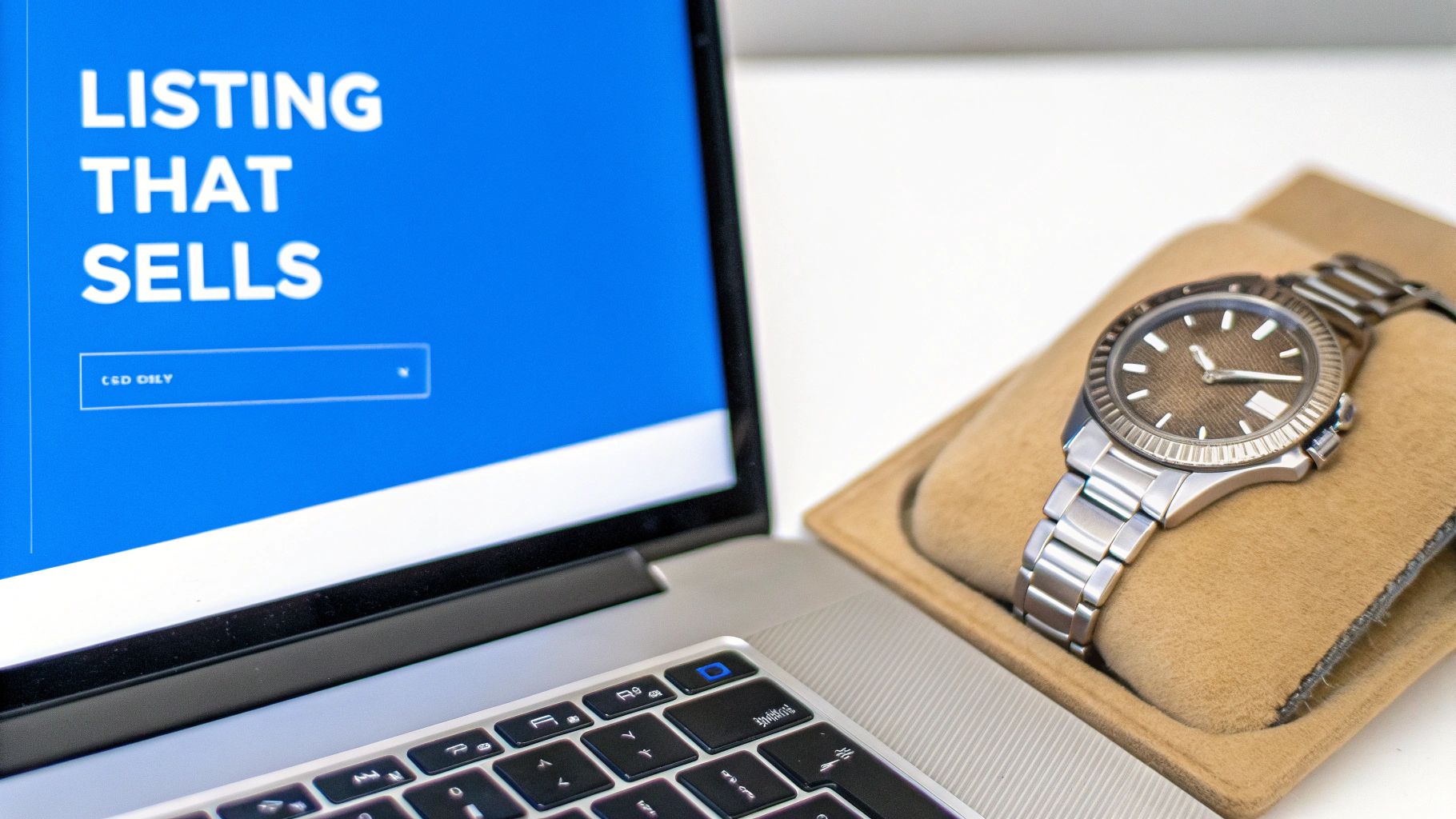 A person comparing different online auction websites for watches on a laptop and tablet.