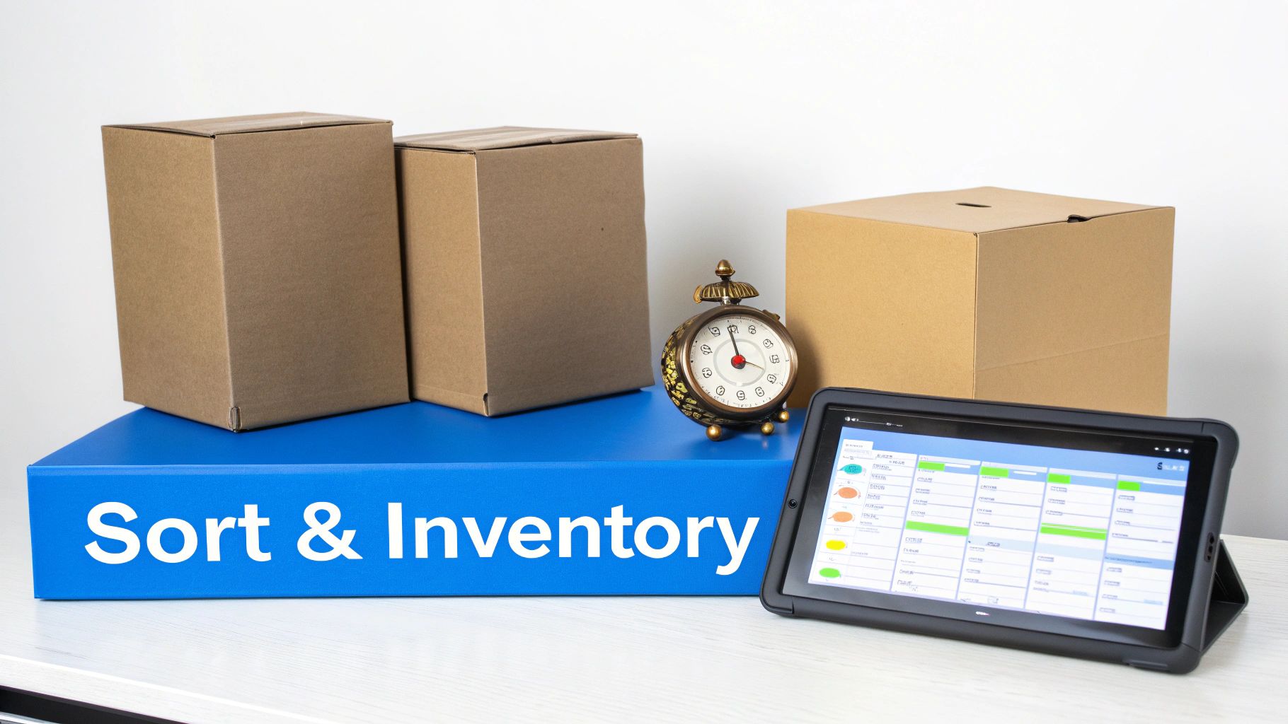 A hand placing a price tag on an antique vase at an estate sale.