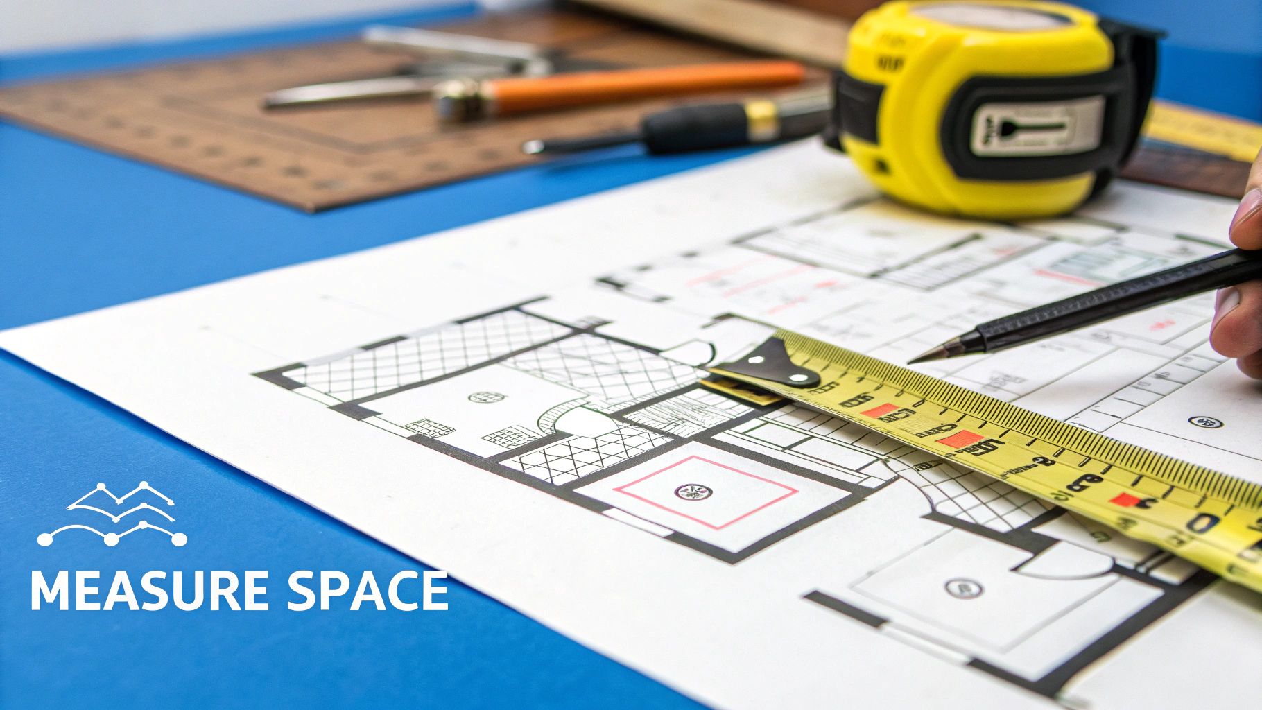 A senior couple using a tape measure to measure a piece of furniture while planning their move.