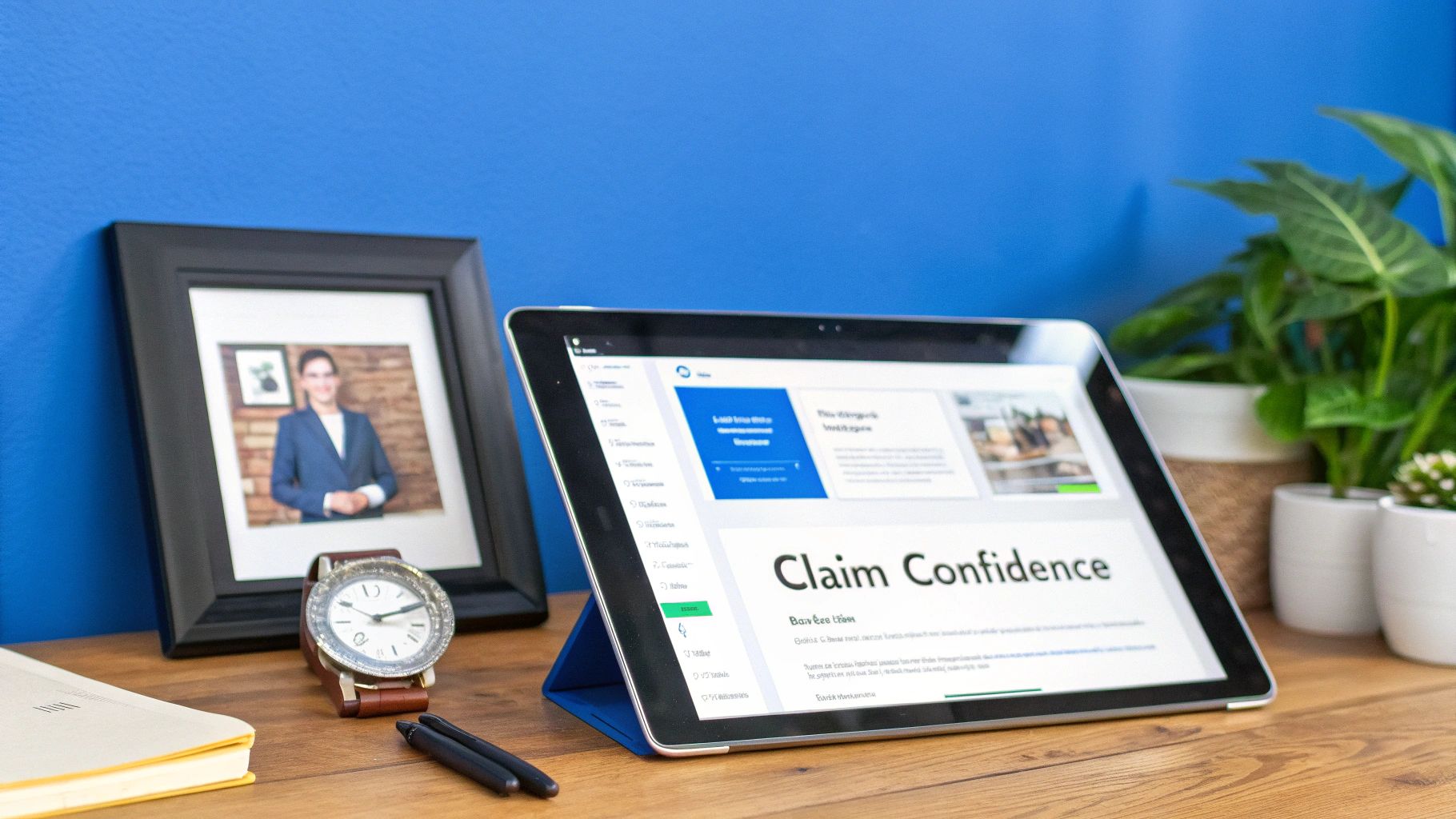 A smiling family looking at a tablet displaying their home inventory, with moving boxes in the background.