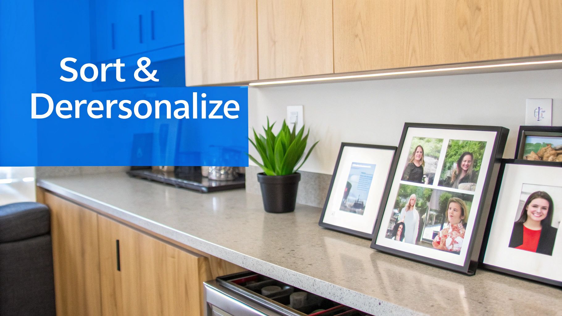 A neatly organized living room with minimal personal items, ready for a home sale.