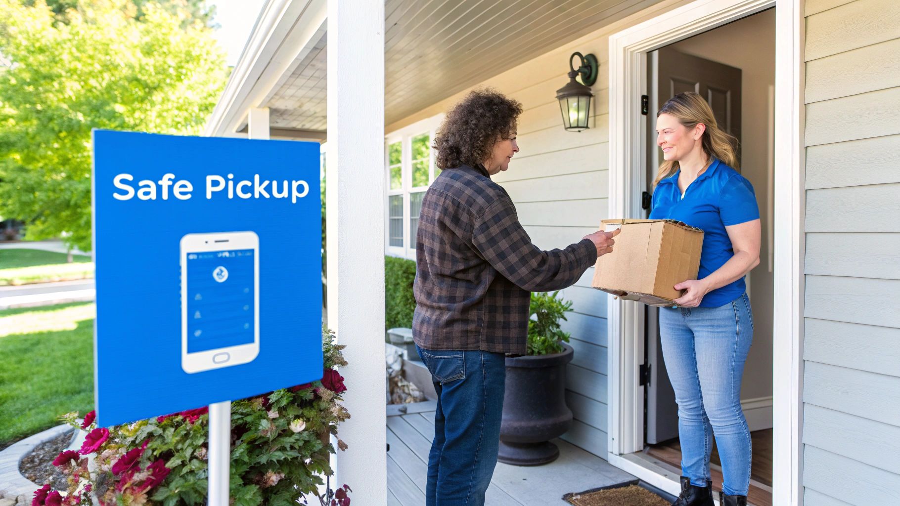 People browsing and examining items at a well-lit estate tag sale.