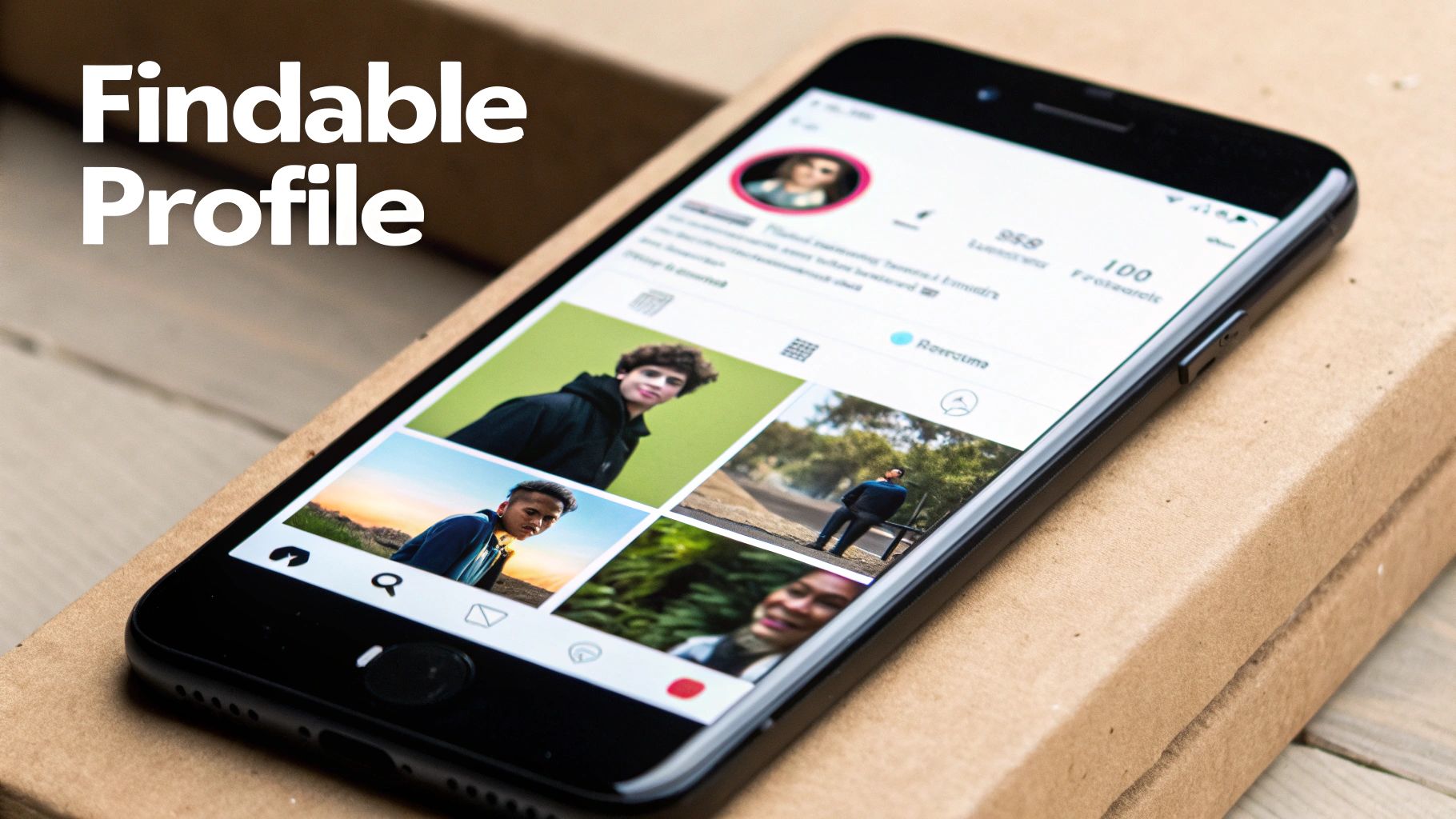 A stylized illustration of a person engaging with their community on a smartphone, with comment, like, and share icons floating around.