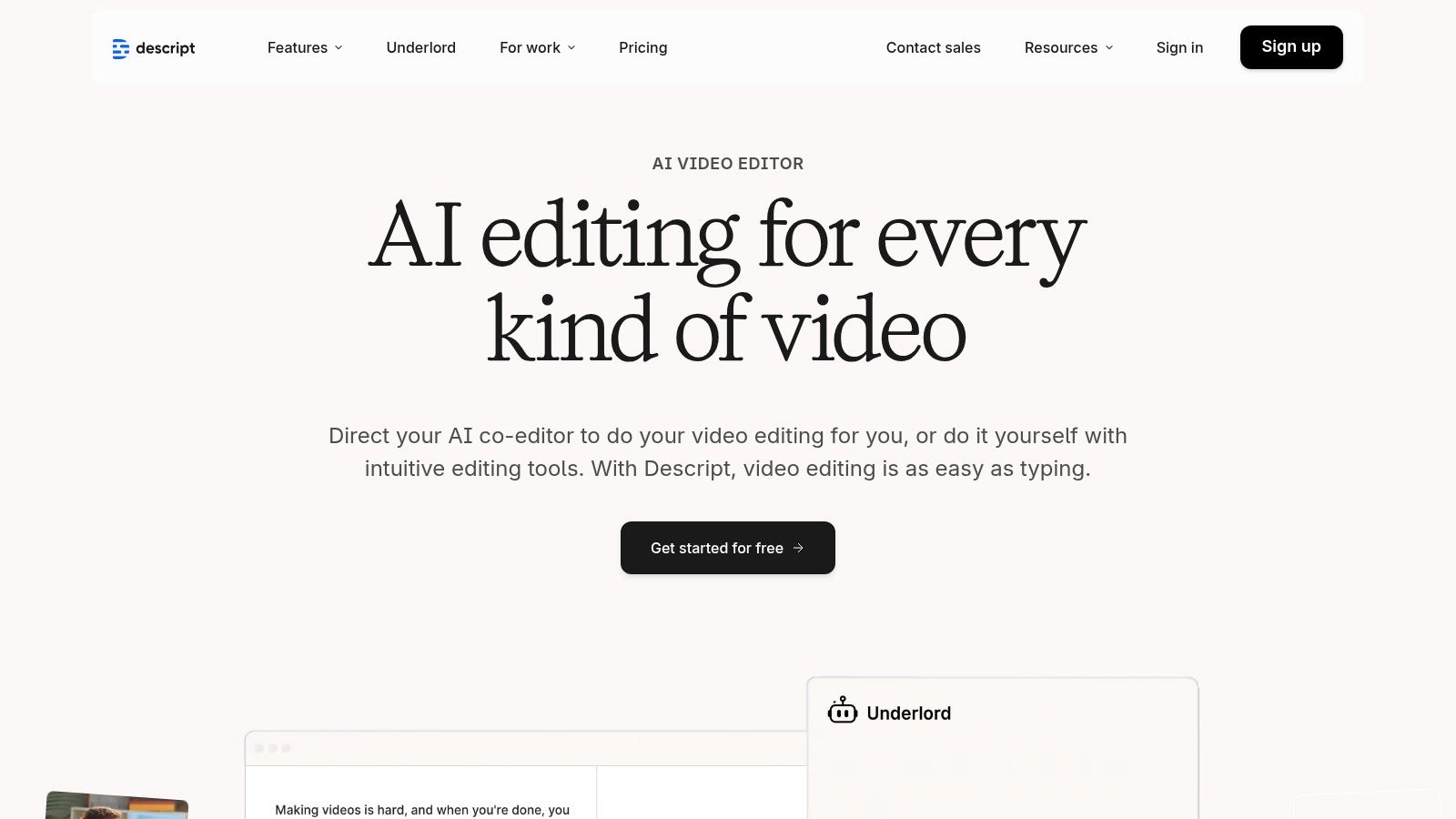 Descript's text-based video editing interface