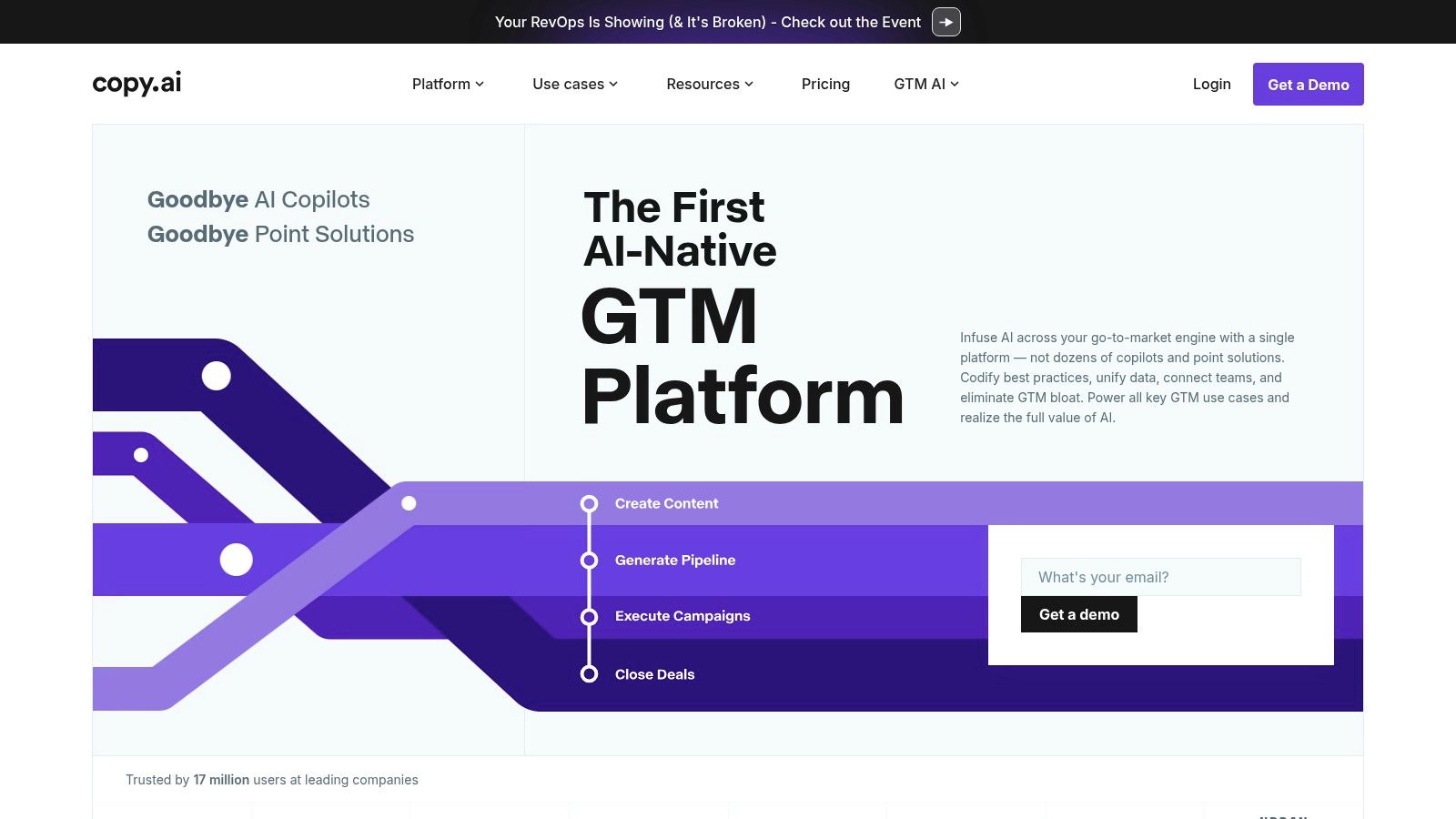 Copy.ai platform interface showing AI chat and workflow features