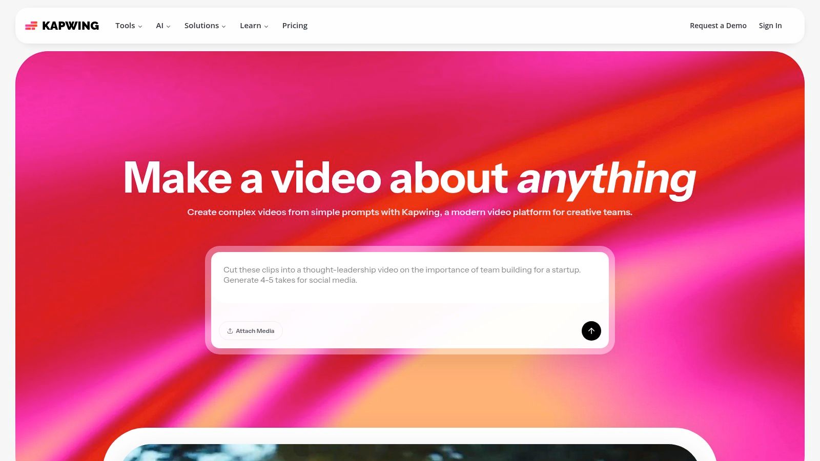 Kapwing's browser-based AI video editing interface