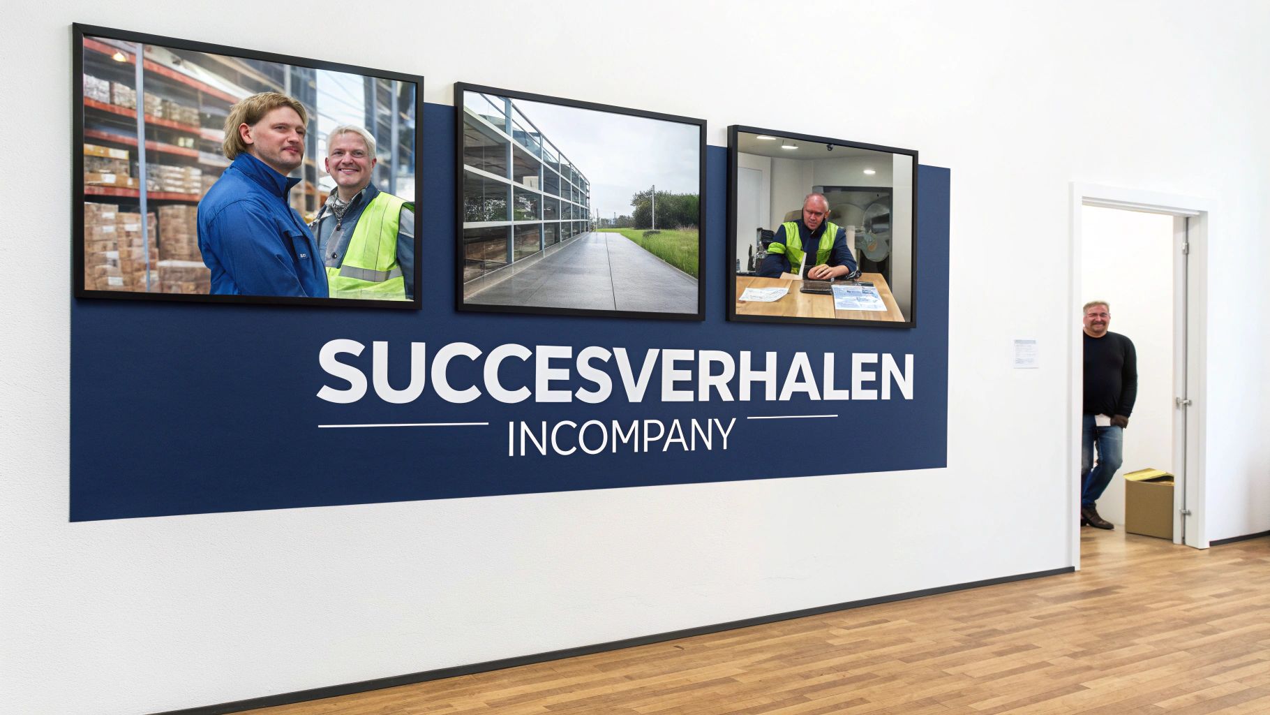 Teamleden die enthousiast samenwerken in een moderne kantooromgeving.