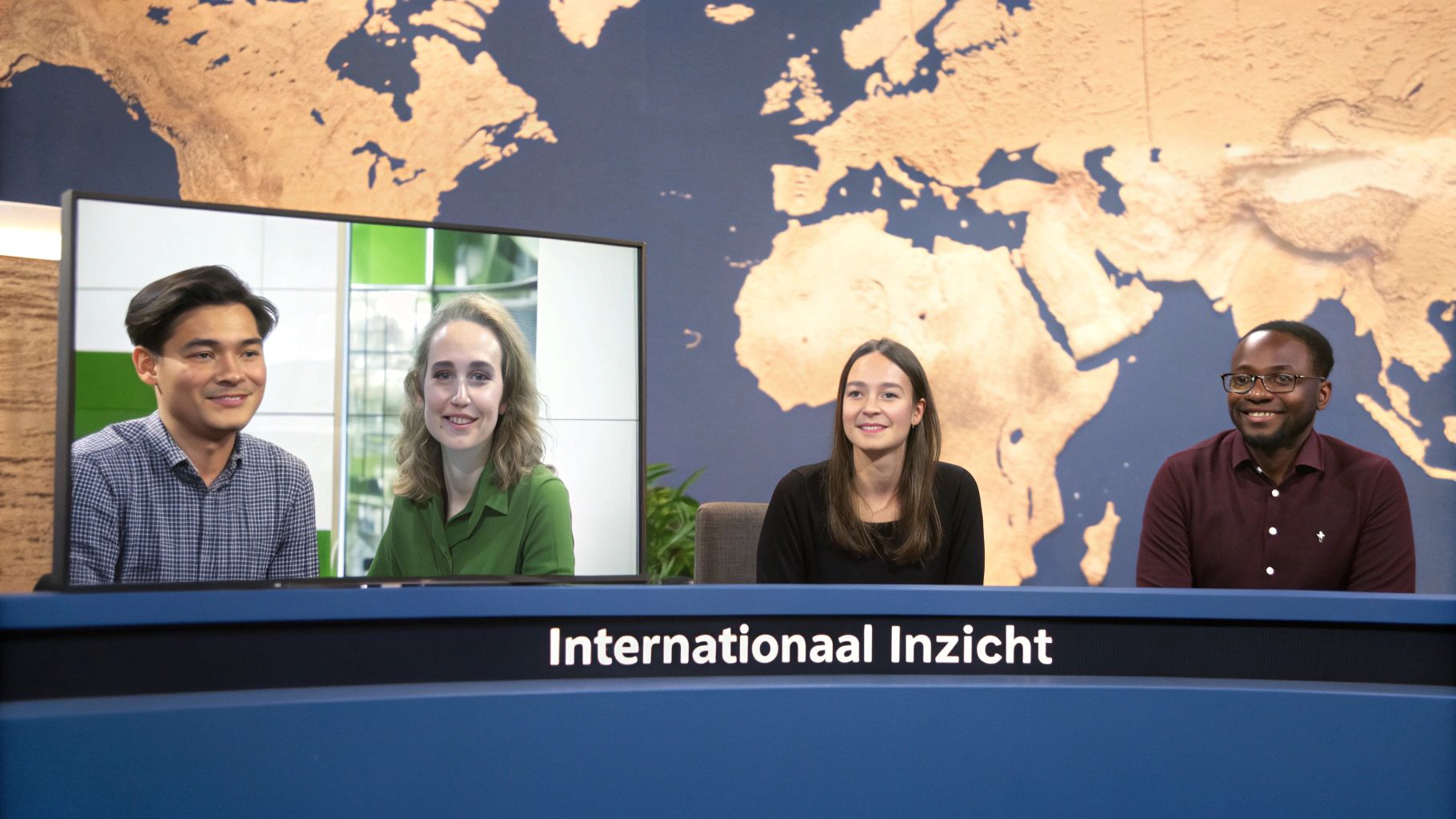 Een wereldkaart met diverse mensen die met elkaar verbonden zijn