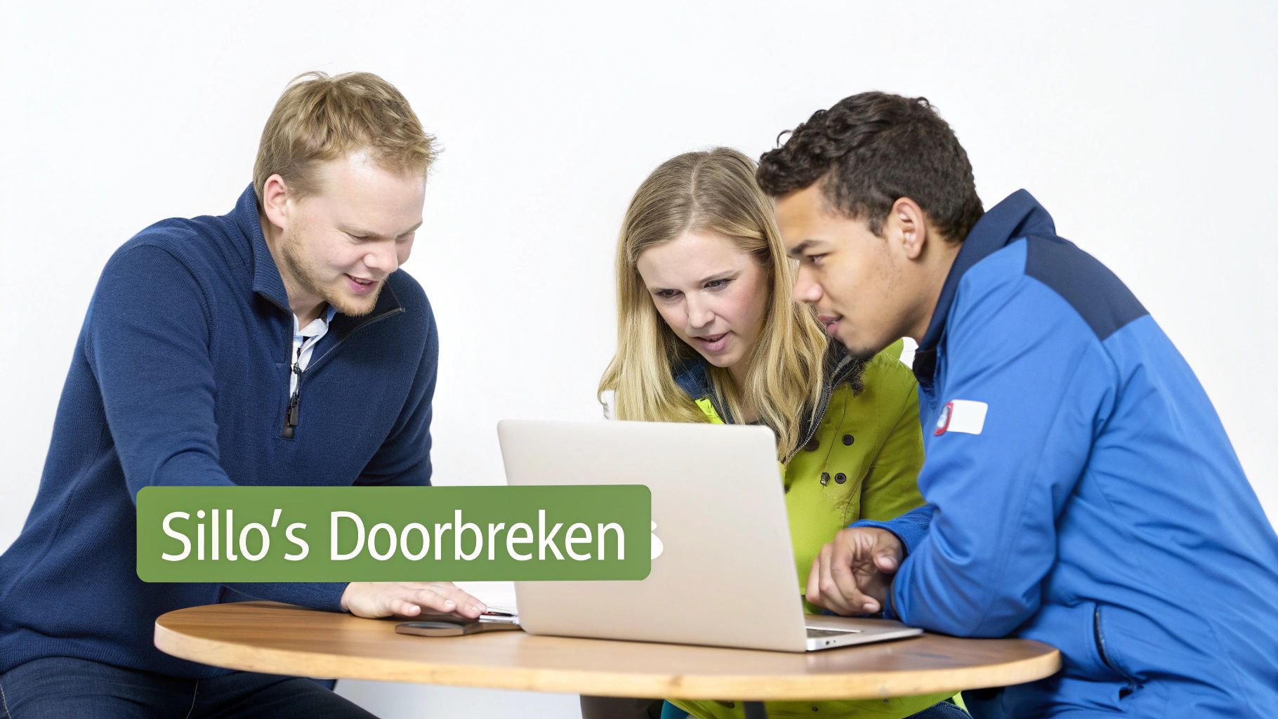 Twee teams werken samen aan een puzzel, wat symboliseer hoe verschillende afdelingen samen een geheel vormen.