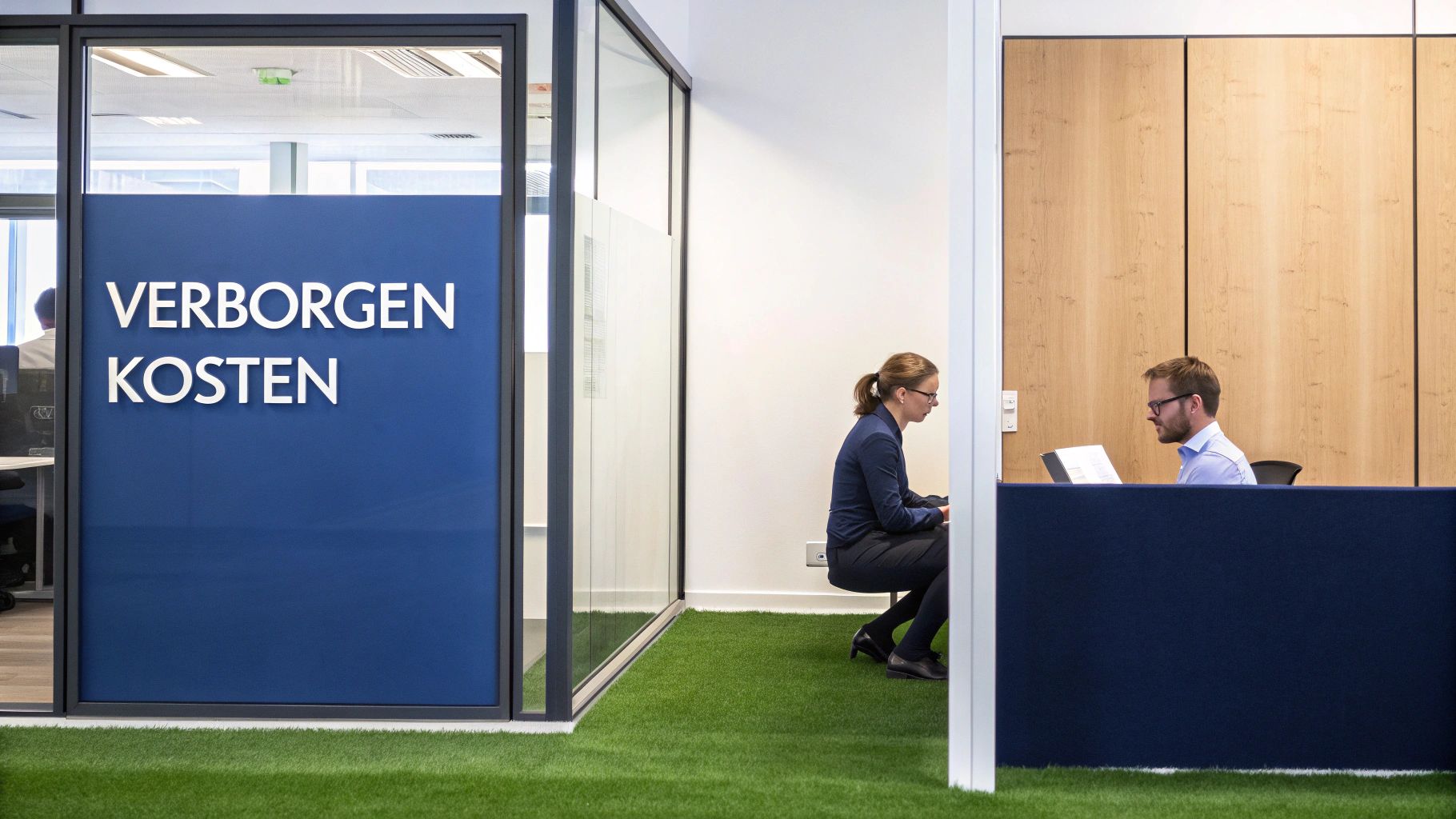 Een groep professionals die samenwerken aan een bureau, wat een effectieve samenwerking tussen afdelingen illustreert