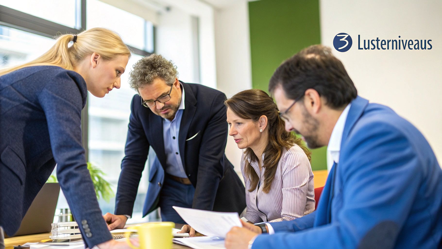 Professionals in een vergadering luisteren aandachtig naar elkaar