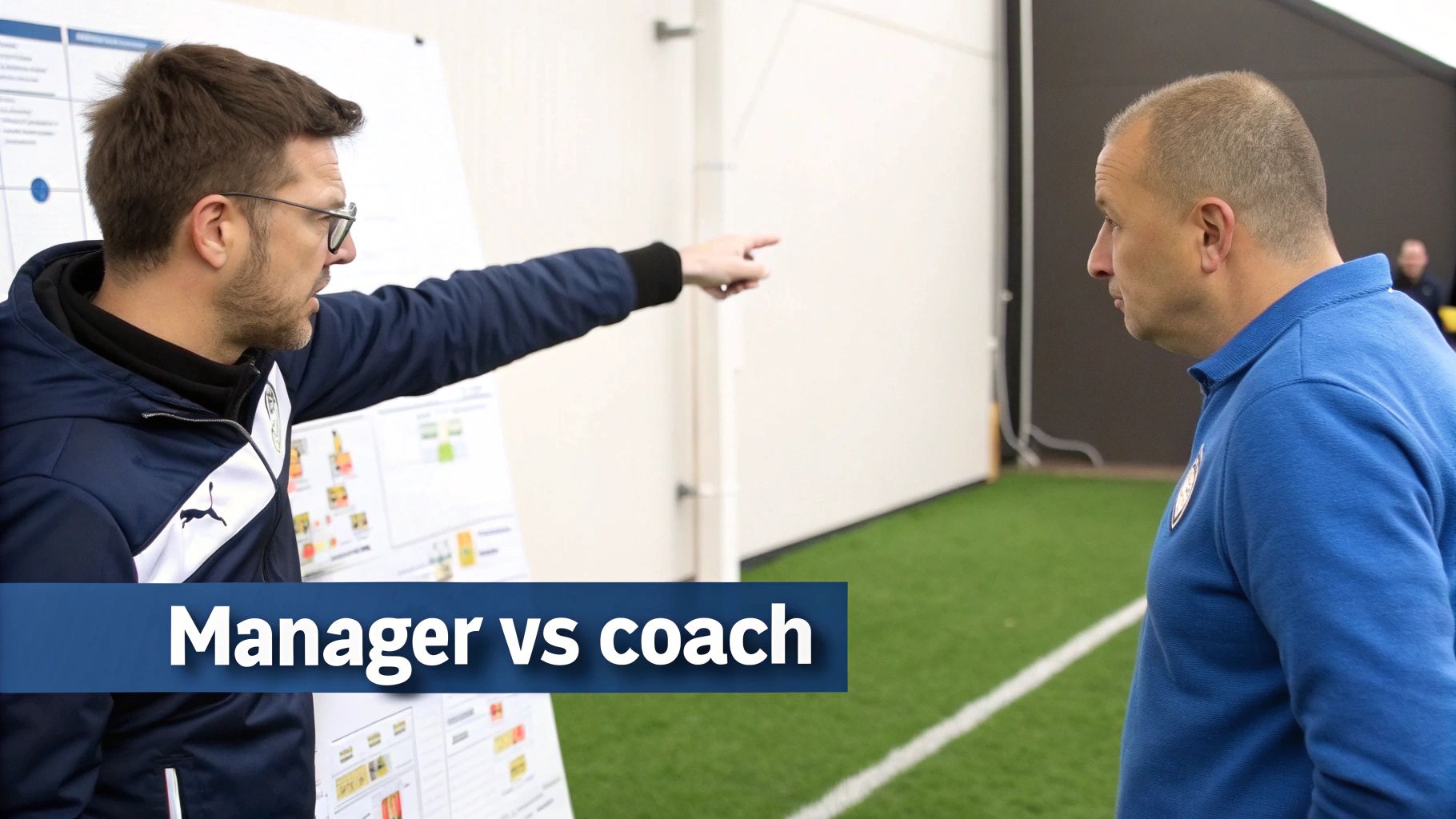 Twee personen die van rol wisselen, gesymboliseerd door het doorgeven van een hoed