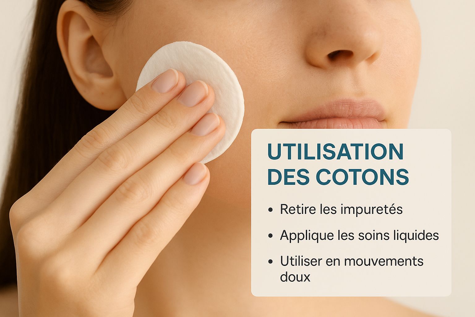 Infographie montrant une main tenant un coton contre une joue pour illustrer le test de la peau.