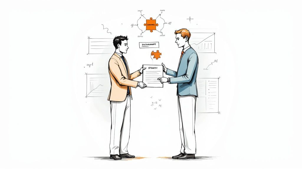 A modern sales consultant collaborating with a client, showcasing a professional and strategic partnership.