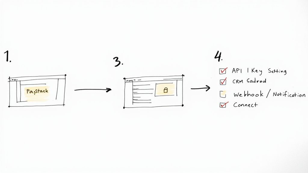 Visual representation of a CRM dashboard connecting with the Paystack logo, symbolising a successful integration.