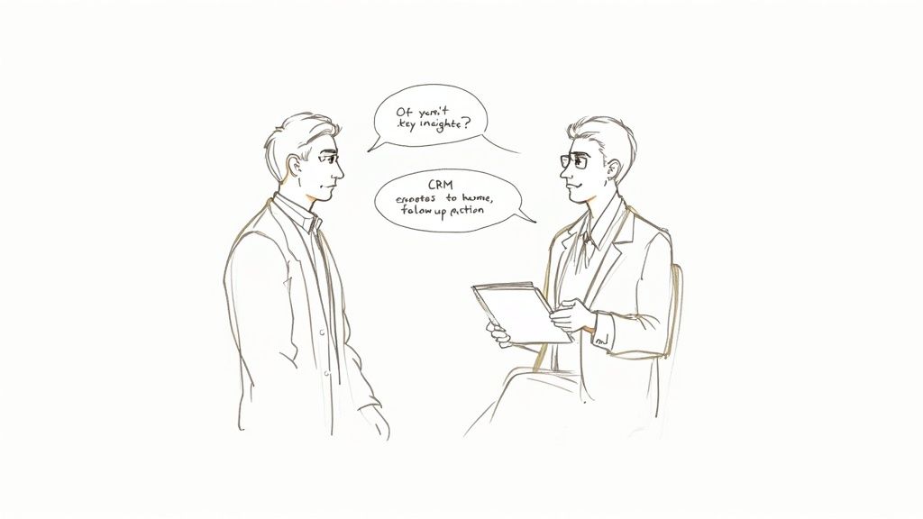 Two people in a professional meeting, engaged in deep conversation.