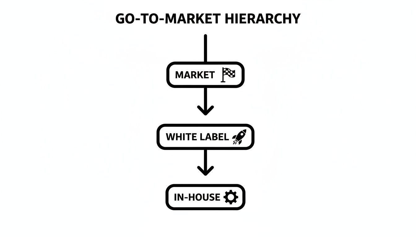 Flowchart illustrating the Go-to-Market Hierarchy from market entry to white label and in-house.