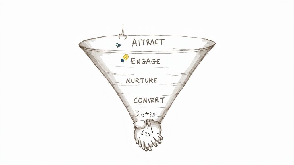 A person typing on a laptop with charts and graphs in the background, representing content creation and SEO.