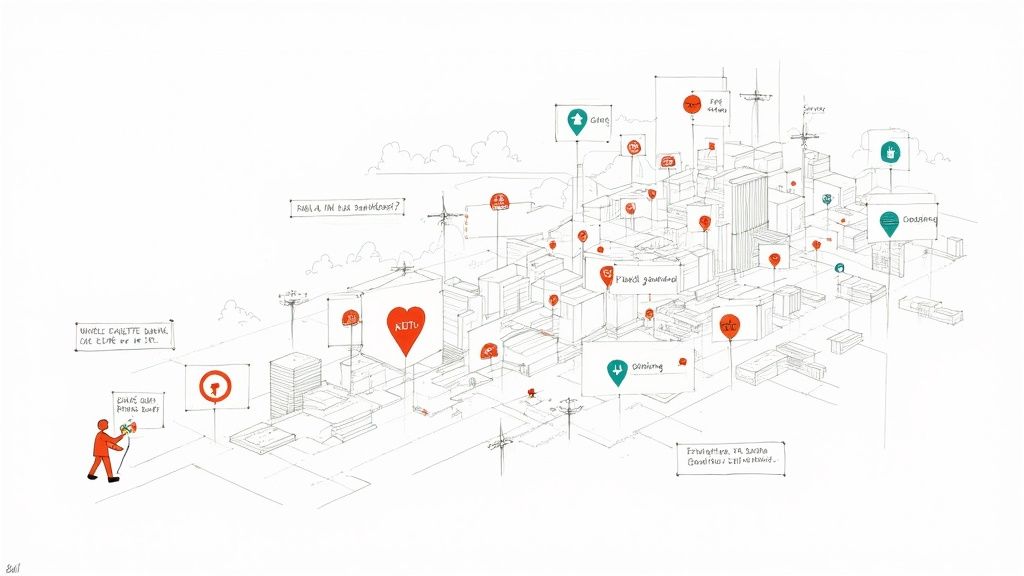 A person navigating a complex city map, representing a brand navigating Reddit's communities.