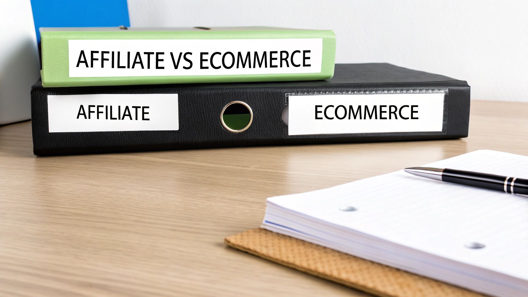 Person deciding between two digital business paths representing affiliate marketing and ecommerce