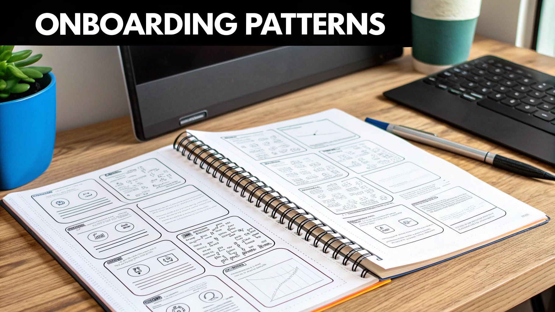 Strategic planning board with user journey map elements for onboarding UX design