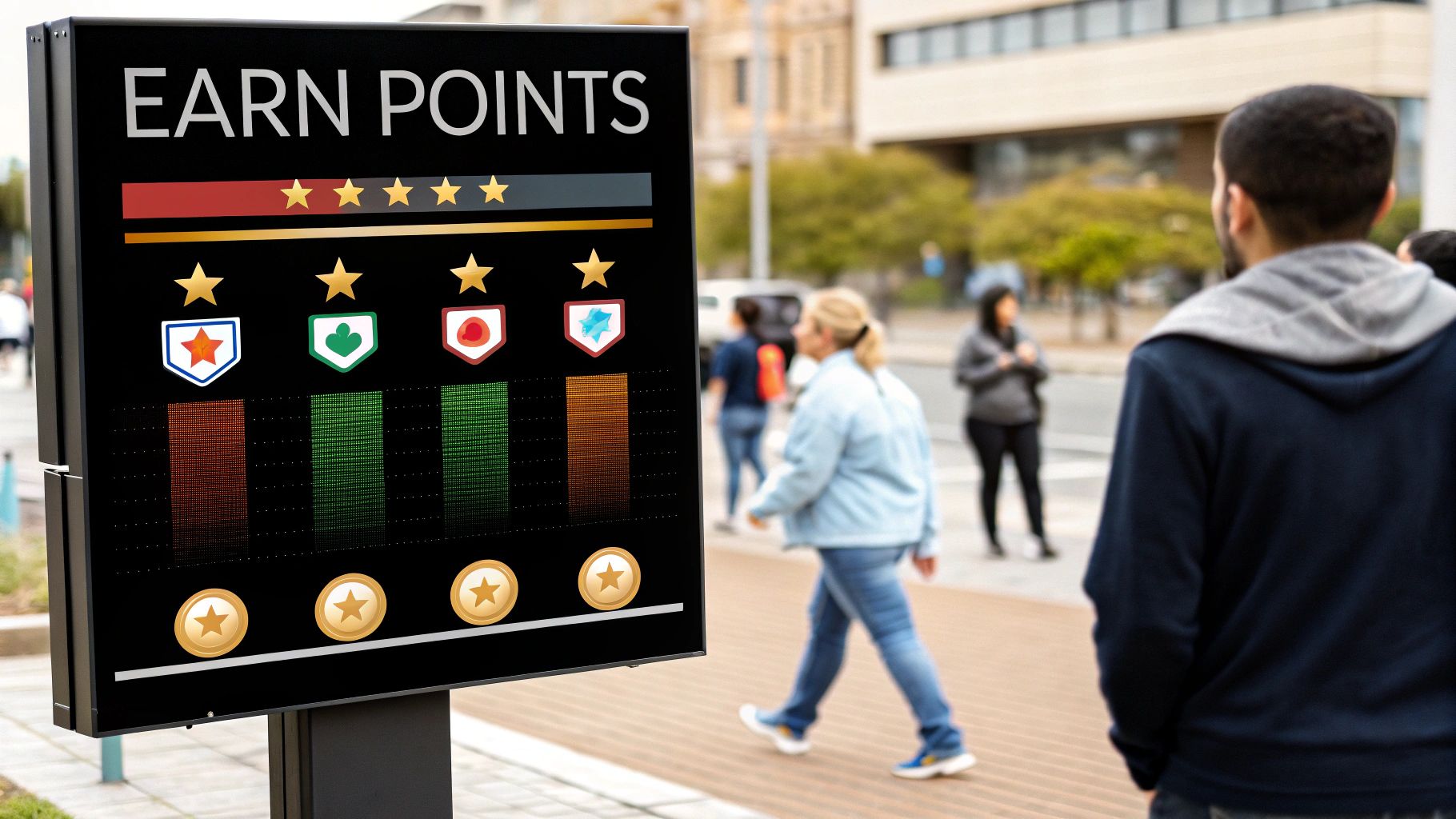 An illustration showing a leaderboard and rewards, representing a gamified referral system.