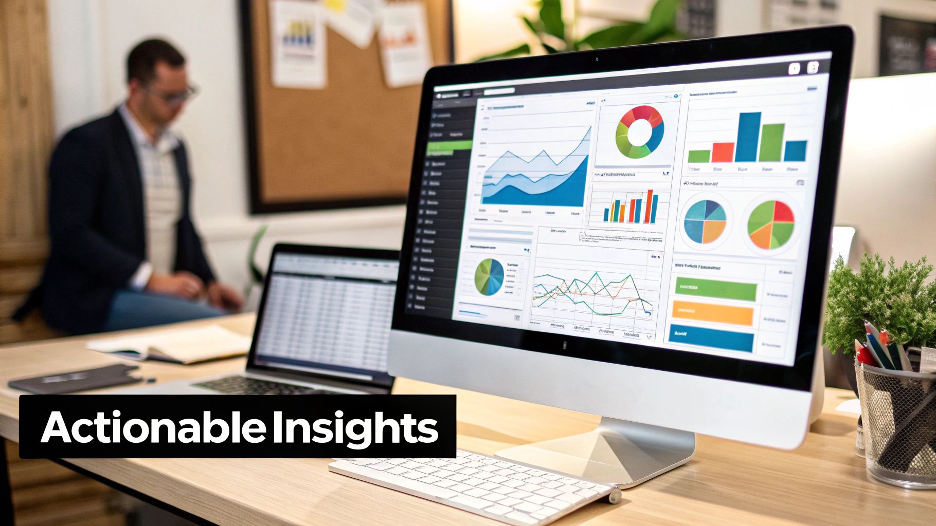A person analyzing charts on a digital dashboard, representing affiliate tracking insights.