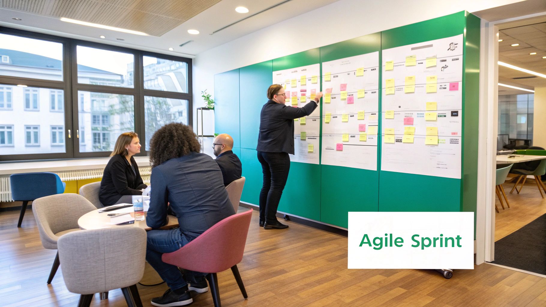 A group of professionals collaborating on a project to accelerate time to market