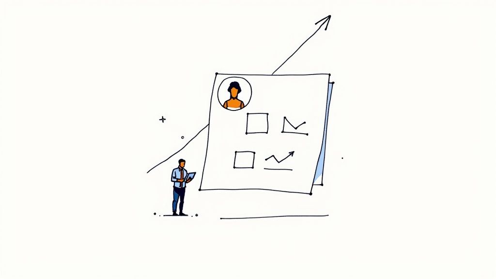 A person using a laptop to manage multiple social media profiles, illustrating the concept of a growth service.