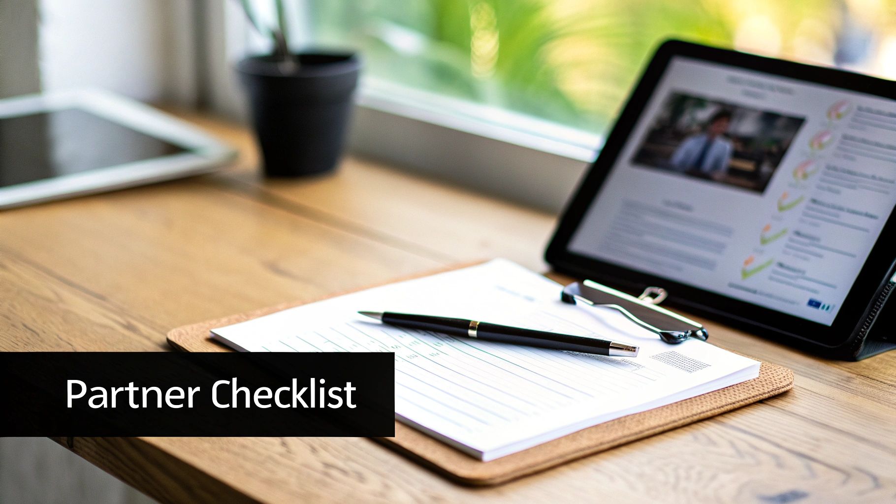 A person examining a checklist on a clipboard, symbolizing the careful evaluation of a white label partner.