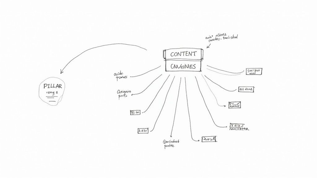 A team working together to assemble a complex engine, symbolizing the construction of a content engine for business growth.