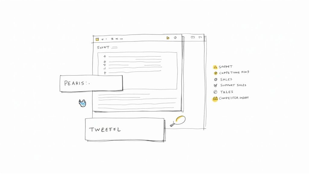 A person analyzing data on a computer screen related to social media trends and keywords.
