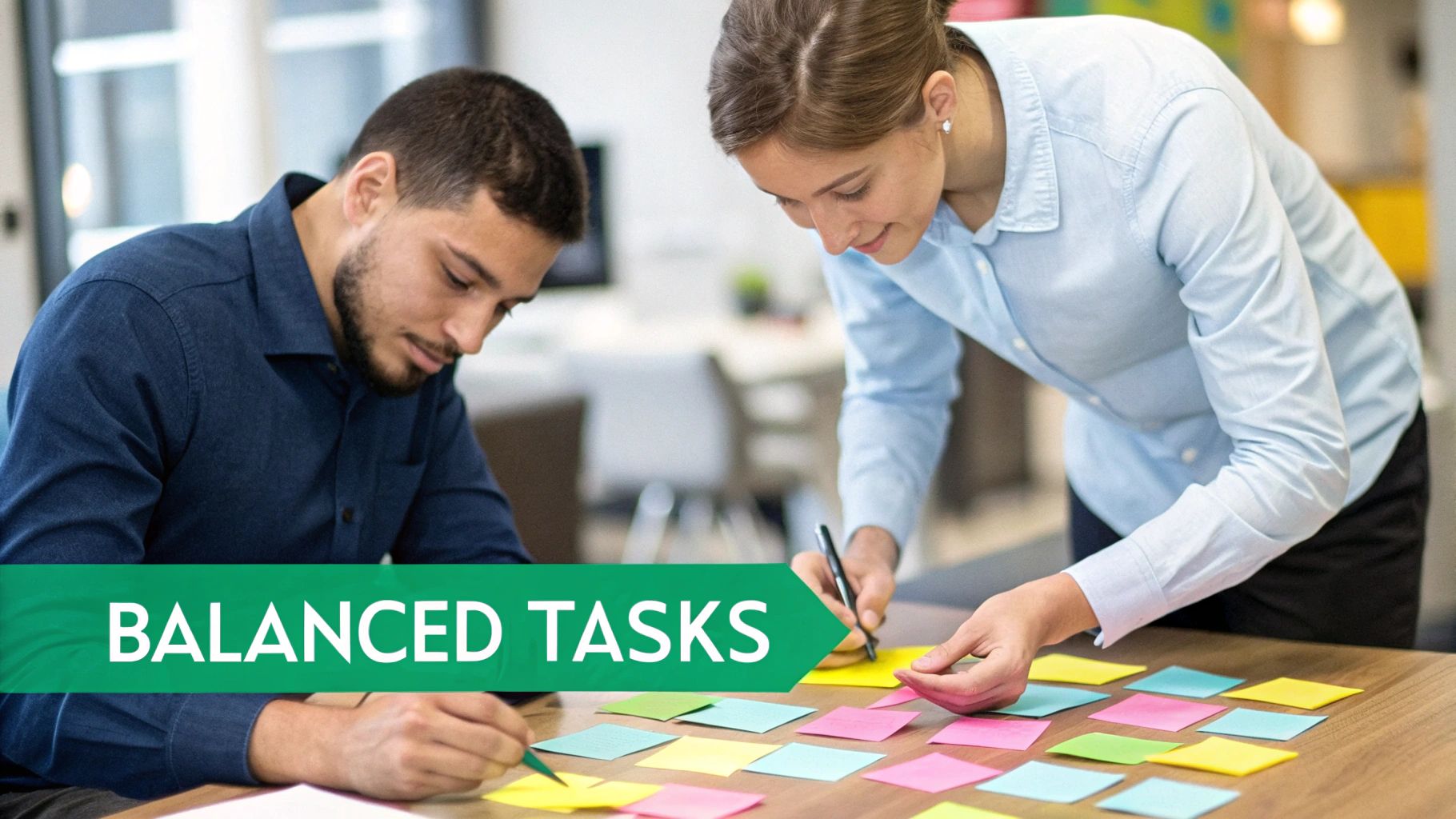 Team members collaborating around a whiteboard, mapping out tasks and workflows.