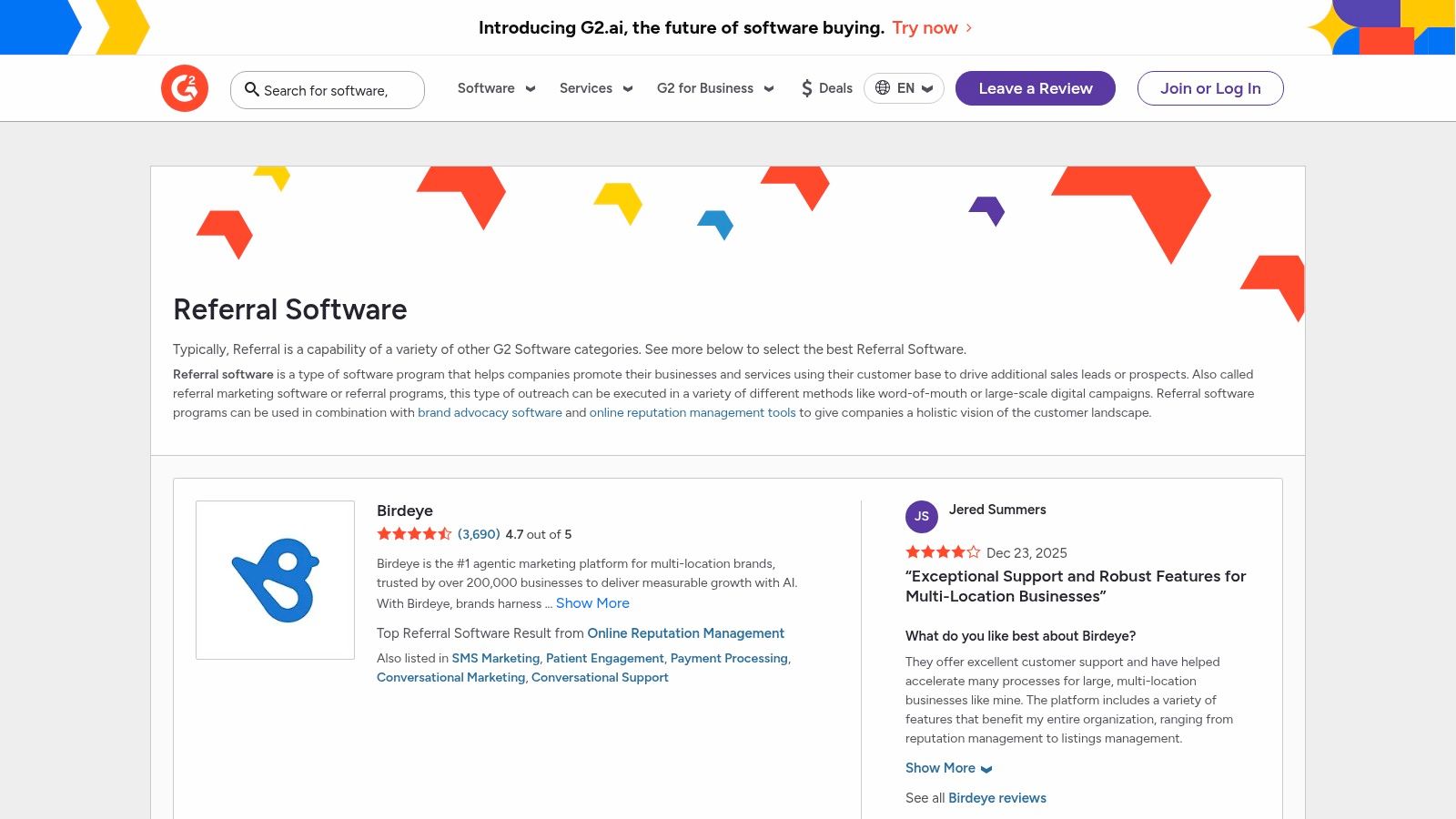G2 – Referral Software Category