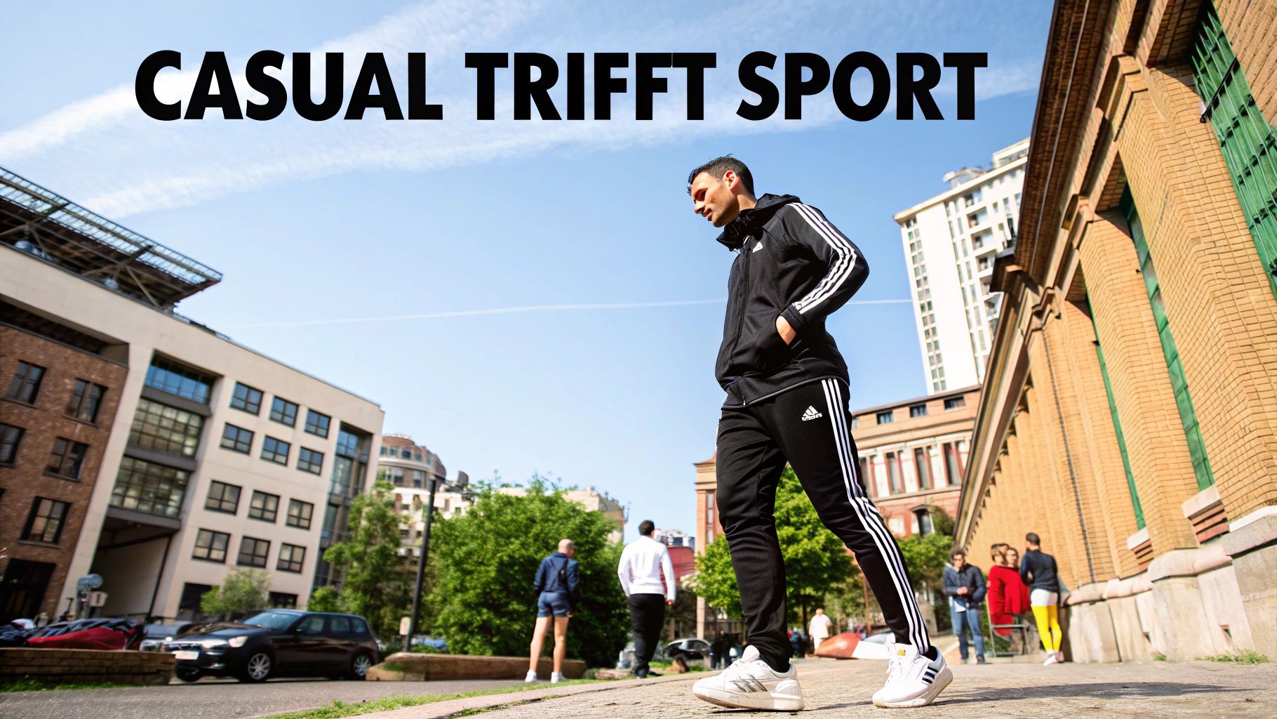 Ein Mann betrachtet einen adidas Trainingsanzug in einem Geschäft