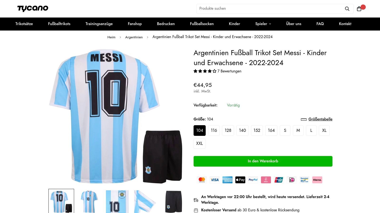 Argentinien Fußball Trikot Set Messi – Kinder und Erwachsene – 2022–2024