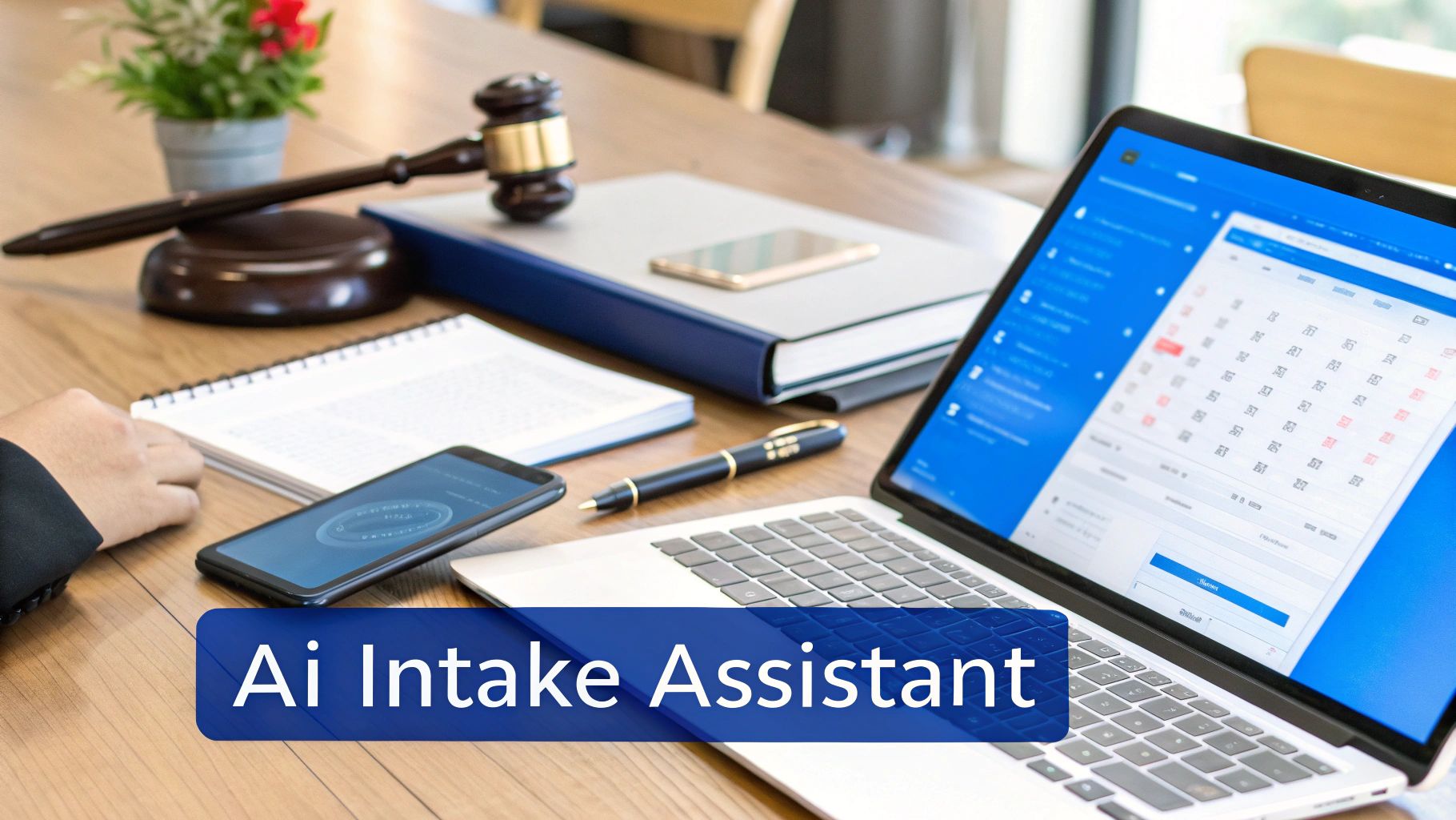 A visual representation of an AI system managing calls, chats, and forms for a law firm.