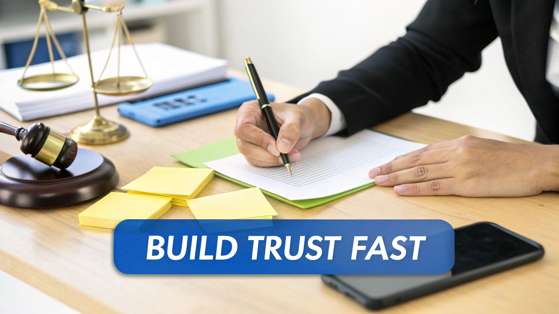 A laptop screen showing a well-designed law firm landing page with a clear call-to-action button, symbolizing high conversion rates.