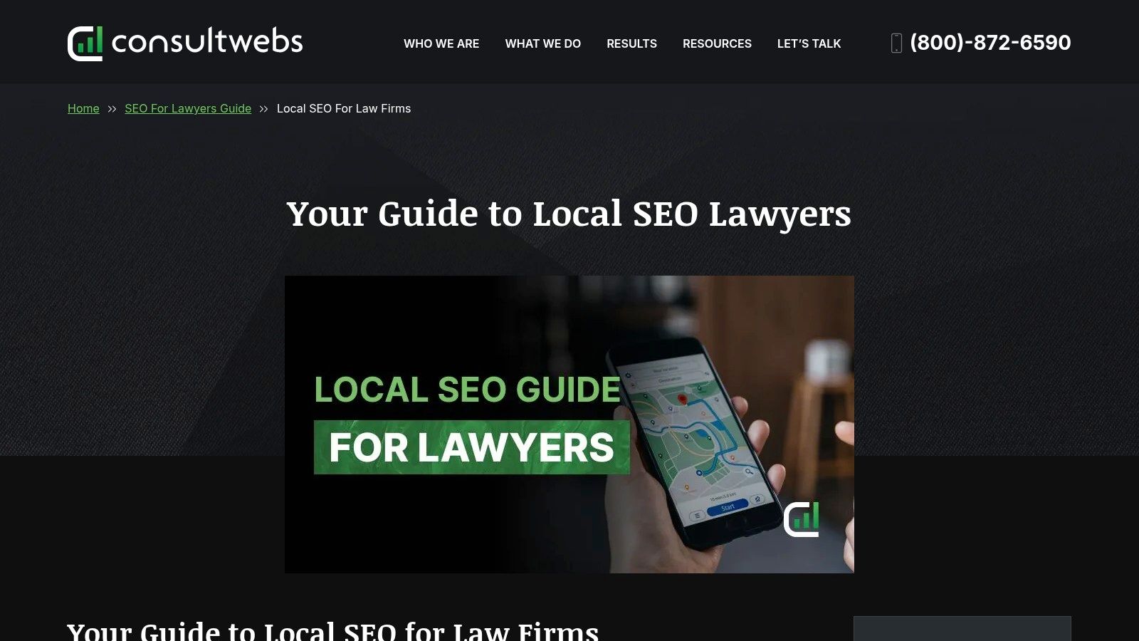 Consultwebs website highlighting their legal marketing services