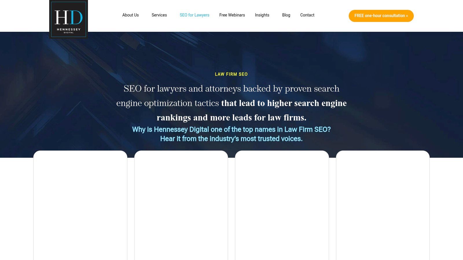 Hennessey Digital's website showing their focus on law firm SEO